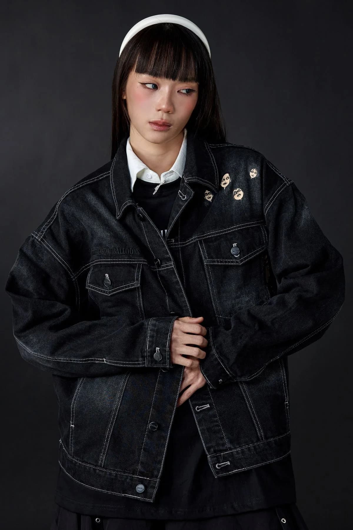 Jack Russel X Junji Ito - Unisex Jackets - Meisterwerk JK-BLOON/BK Terumi Floating Head Oversize Black Jacket
