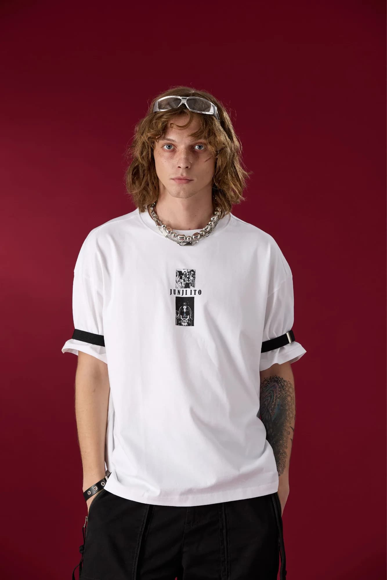Jack Russel X Junji Ito - Unisex T-Shirts - Handwerk TJ-JUNJI1/WH Oversized Drop Shoulder White