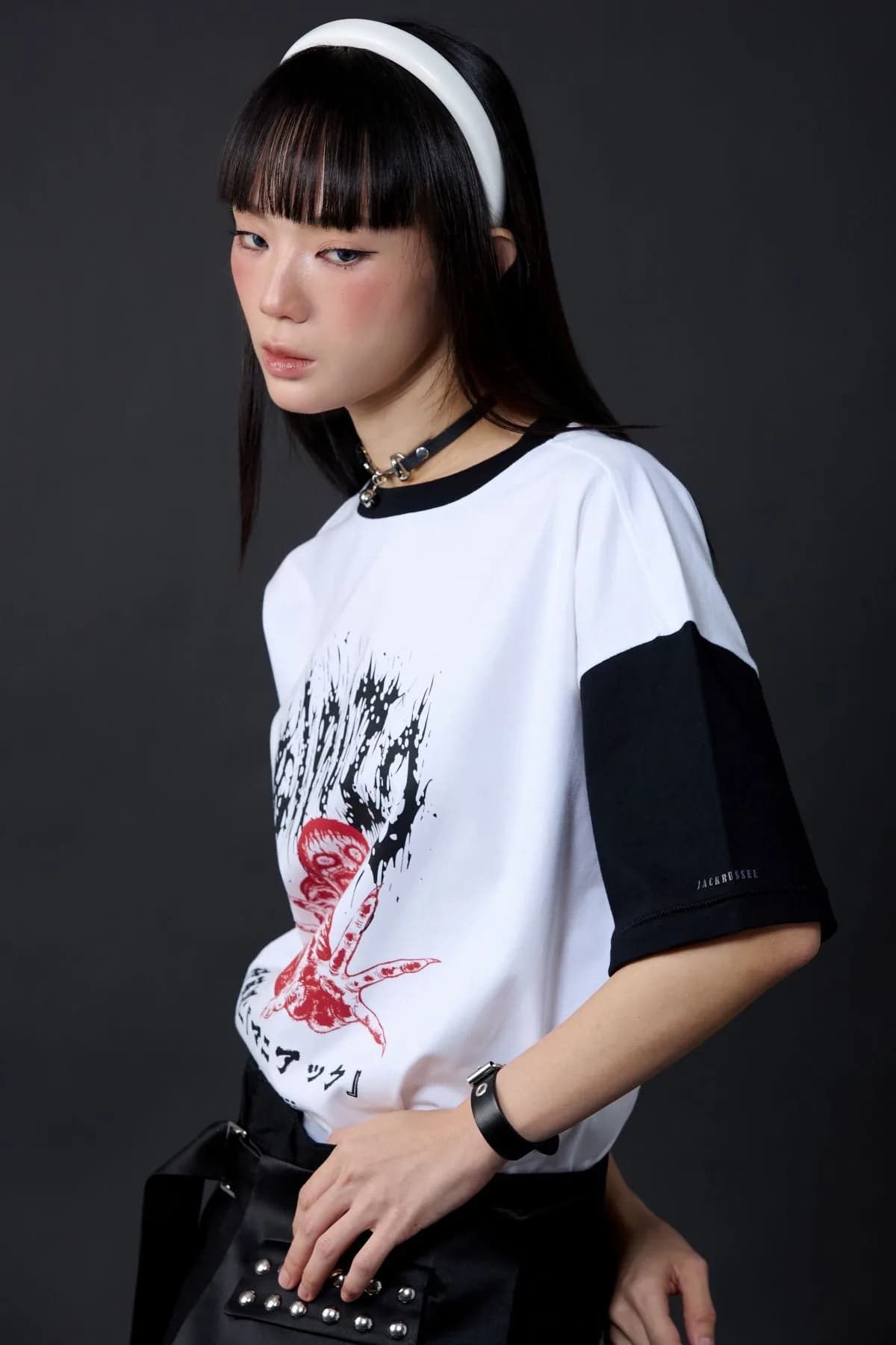 Jack Russel X Junji Ito - Unisex T-Shirts - Handwerk  TJ-JUNJI3 Oversized Drop Shoulder Black