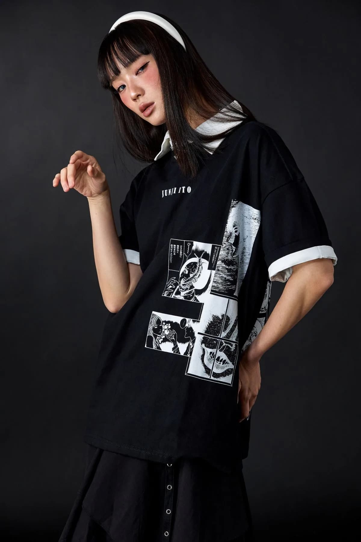 Jack Russel  X Junji Ito - Unisex T-Shirts - Handwerk  TJ-JUNJI4 Oversized Drop Shoulder Black
